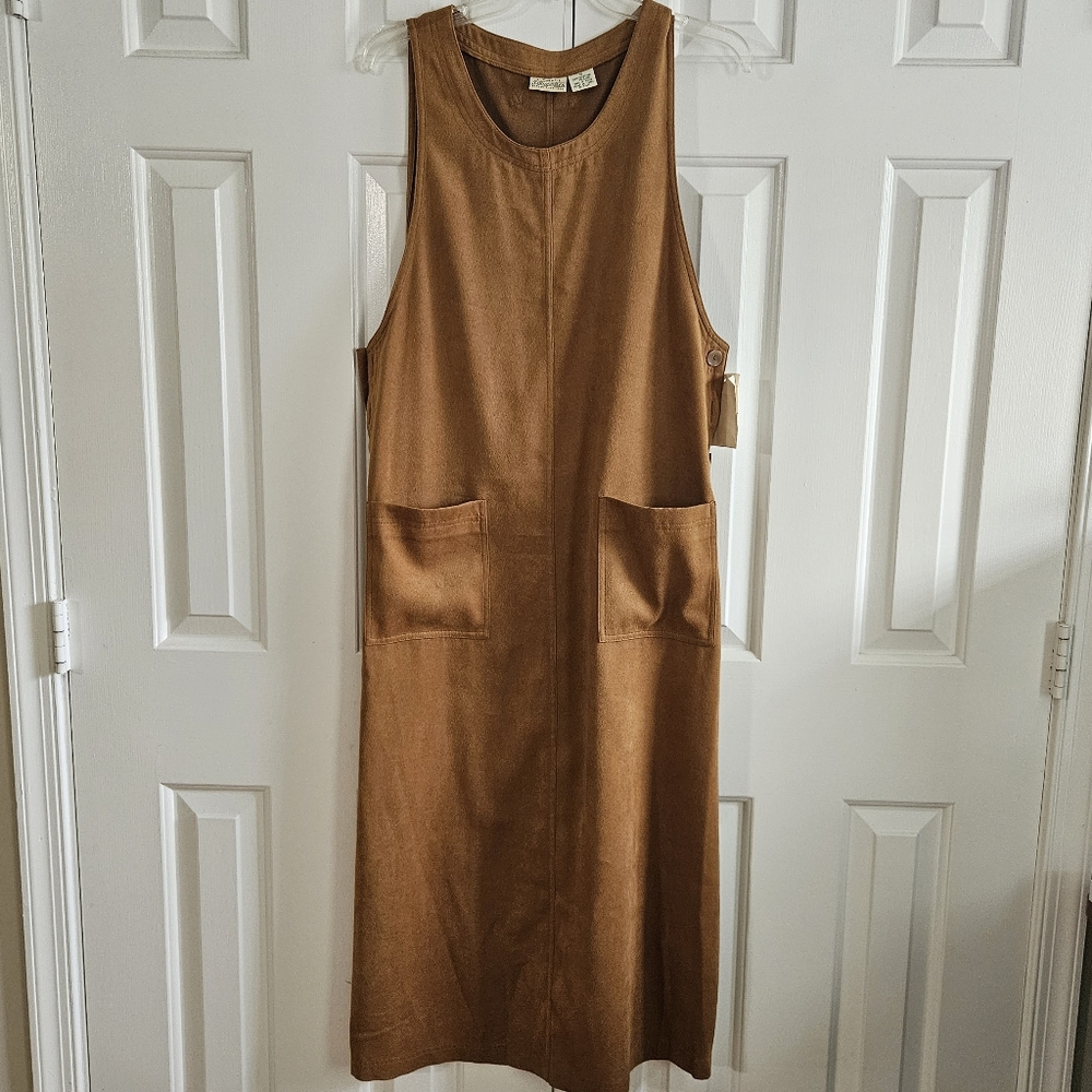Vtg Dress Western 10 Faux Suede Midi Jumper 90s Western Modest Country Overall
